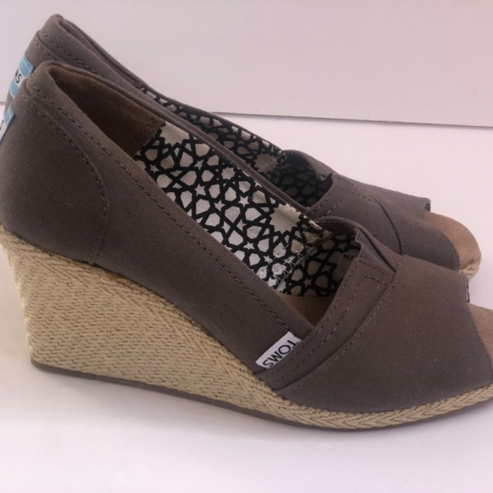Toms Shoes Womens Wedge Size W9 Gray Canvas Classi - Picture 5 of 8